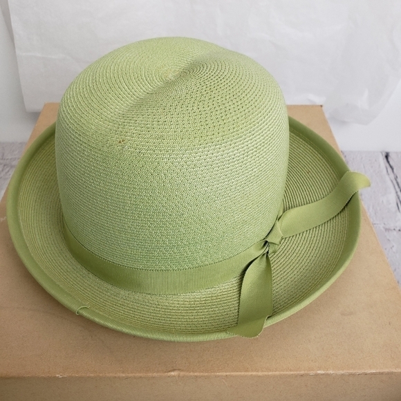Vintage Straw Bowler Hat Apple Green Union USA Made in Hat Box EUC